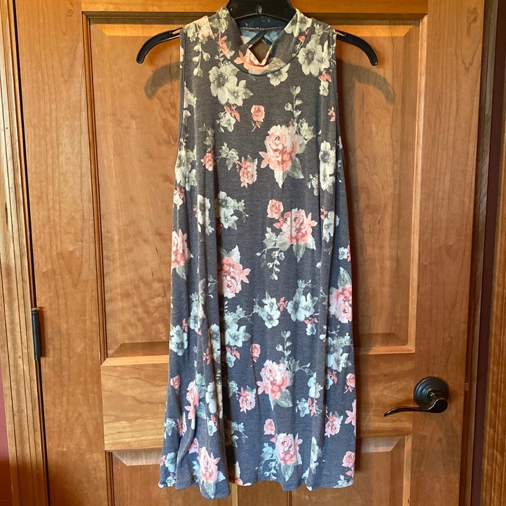 Cute grey floral cotton dress Large